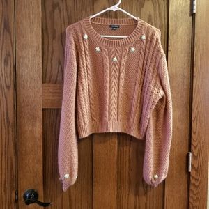 wild fable cropped sweater with embroidered flowers